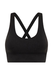 Lorna Jane It Girl Wide Rib Seamless Sports Bra - Washed Black