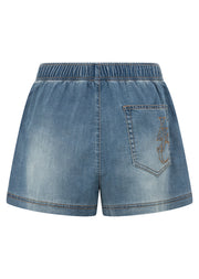 Lorna Jane Off Duty Washed Denim Shorts - Washed Light Blue