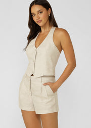 Lorna Jane Hamptons Linen Halter Vest - Natural Marl