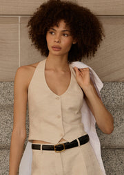 Lorna Jane Hamptons Linen Halter Vest - Natural Marl