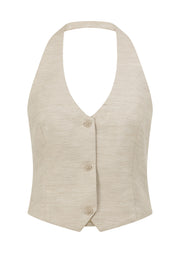 Lorna Jane Hamptons Linen Halter Vest - Natural Marl