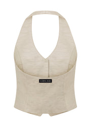 Lorna Jane Hamptons Linen Halter Vest - Natural Marl