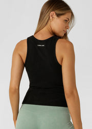 Lorna Jane Scoop Neck Washed Rib Tank - Washed Black