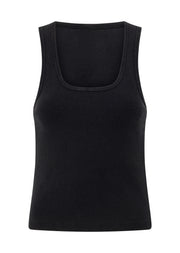 Lorna Jane Scoop Neck Washed Rib Tank - Washed Black