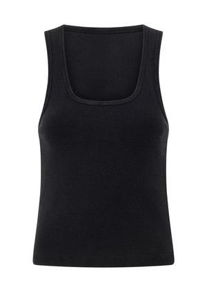 Lorna Jane Scoop Neck Washed Rib Tank - Washed Black