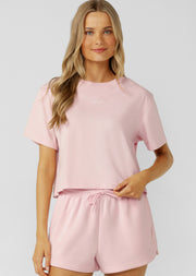 Lorna Jane Go-To Classic Crop T-Shirt - Pale Peony