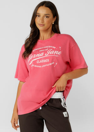 Lorna Jane Iconically Lorna Washed Boyfriend T-Shirt - Washed Dark Pink Grapefruit