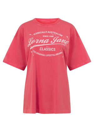 Lorna Jane Iconically Lorna Washed Boyfriend T-Shirt - Washed Dark Pink Grapefruit