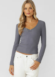 Lorna Jane In The Moment Long Sleeve Rib Top - Shadow