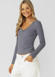 Lorna Jane In The Moment Long Sleeve Rib Top - Shadow