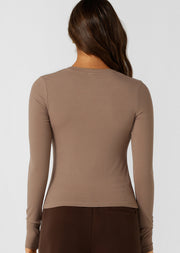 Lorna Jane Movement Long Sleeve Rib Top - Bone