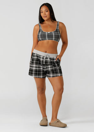 Lorna Jane Flannel Flashdance Cheeky Shorts - Black Check