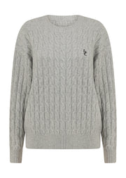 Lorna Jane Soft Touch Cable Knit Jumper - Light Grey Marl