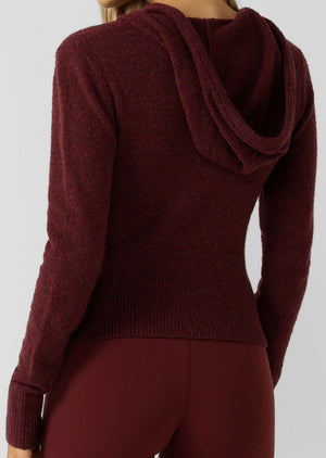 Lorna Jane Luxe Lounge Knit Hoodie - Cranberry Marl
