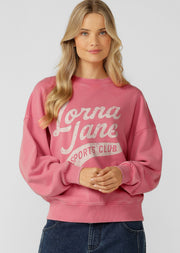 Lorna Jane Sports Club Washed Sweat - Washed Dark Pink Grapefruit