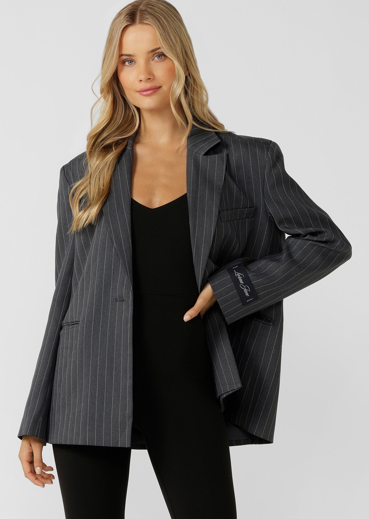 Lorna Jane Effortless Blazer - Titanium Pinstripe