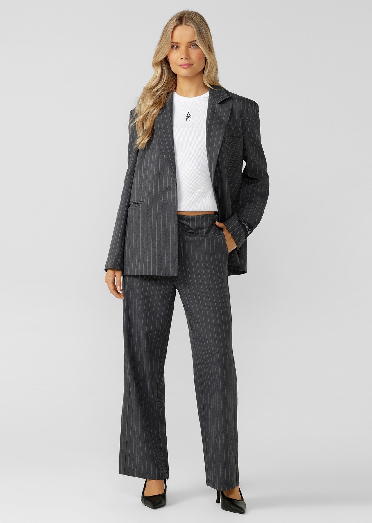 Lorna Jane Effortless Blazer - Titanium Pinstripe