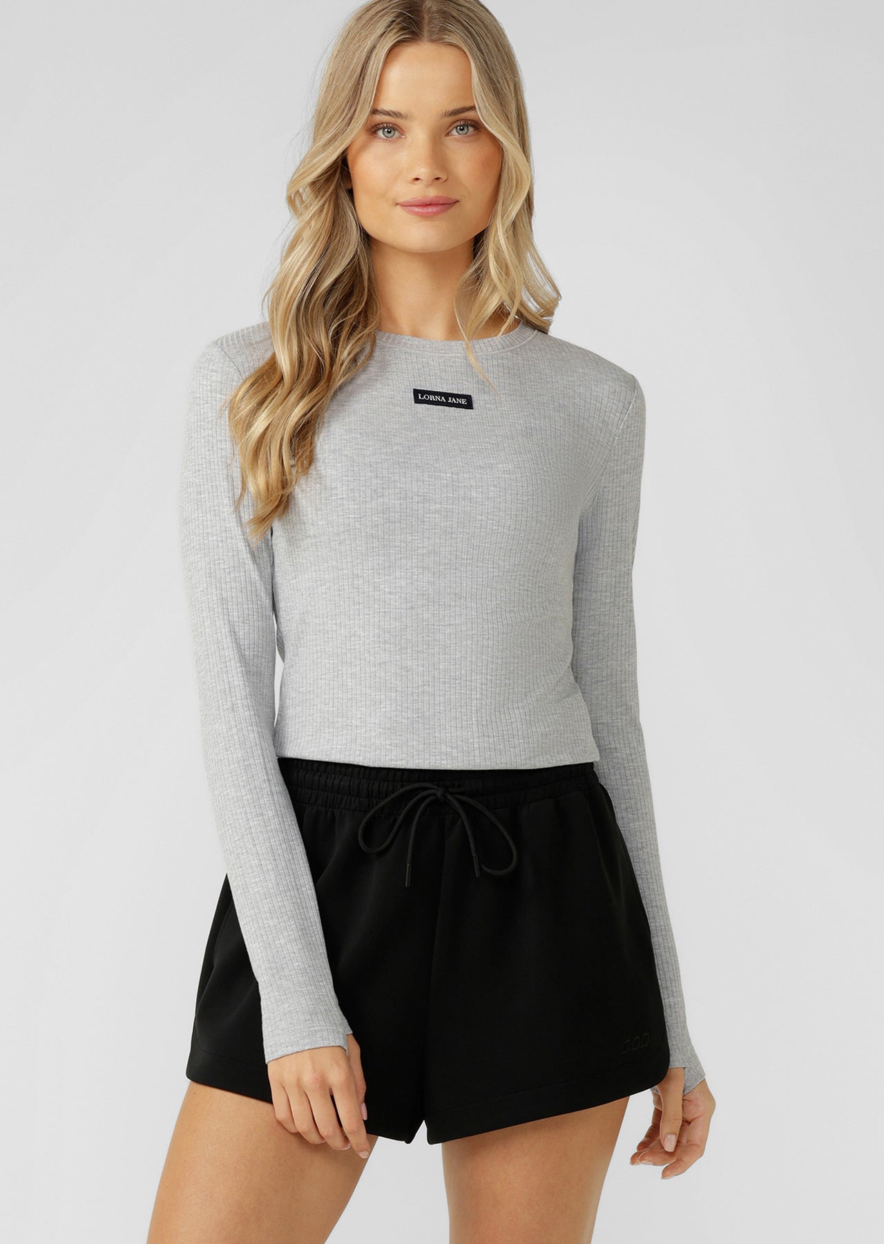 Lorna Jane Motion Long Sleeve Rib Top - Grey Marl