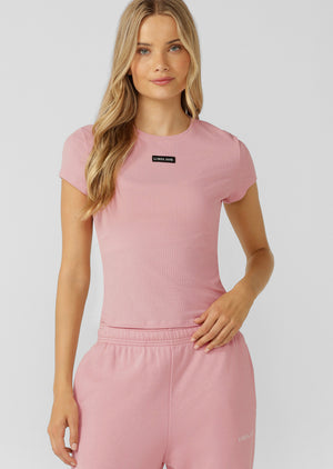 Lorna Jane Everyday Comfort Slim Rib T-Shirt - Dusty Rose