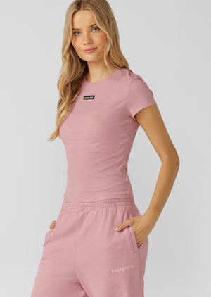 Lorna Jane Everyday Comfort Slim Rib T-Shirt - Dusty Rose
