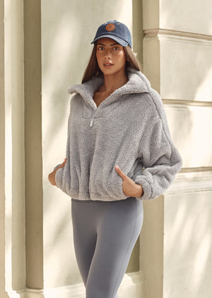 Lorna Jane Everyday Teddy Quarter Zip Sweat - Concrete Grey