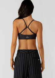 Lorna Jane Pinstripe Sports Bra - Midnight Blue Pinstripe
