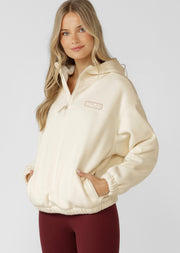 Lorna Jane Nova Polar Fleece Quarter Zip Hoodie - Cream