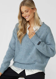 Lorna Jane Fairway Knit Jumper - Light Marine Blue Marl