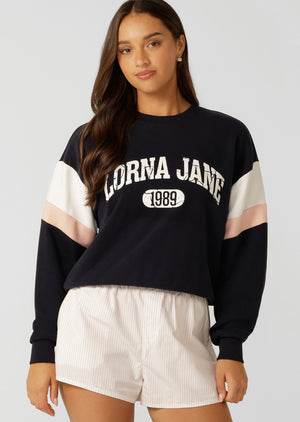 Lorna Jane Soft Touch College Lounge Sweat - Midnight Blue