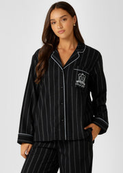 Lorna Jane Flannel Lounge Shirt - Navy Pinstripe