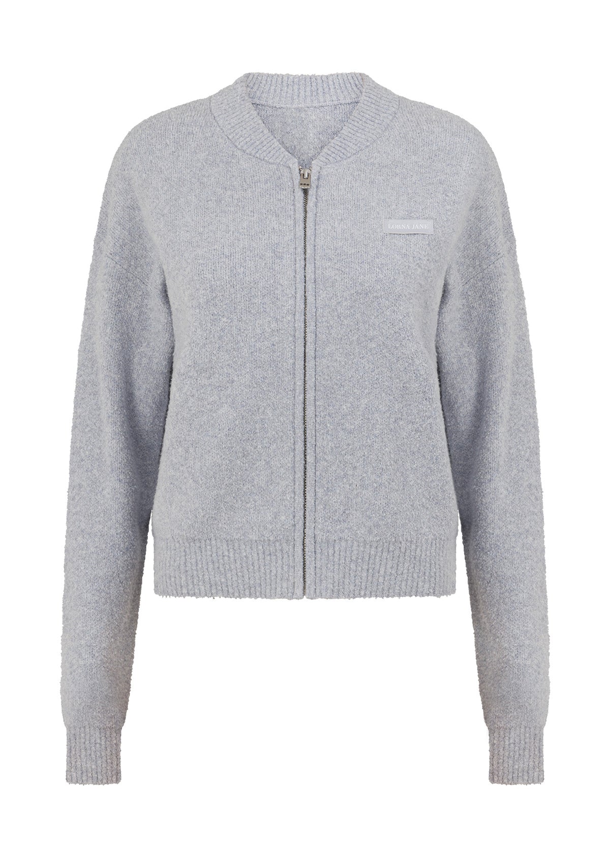Lorna Jane Boucle Knit Bomber Jacket - Snowy Grey