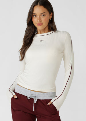 Lorna Jane Streamline Rib Long Sleeve Top - Cream