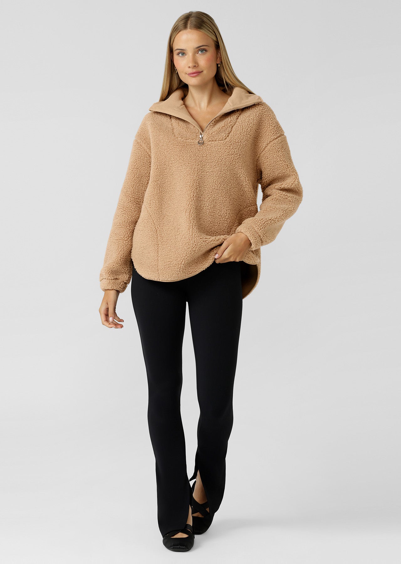 Lorna Jane Field Teddy Half Zip Sweat - Sand Dune