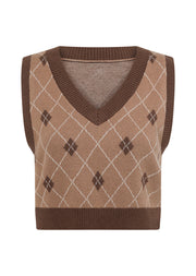 Lorna Jane Caddie Cropped Knit Vest - Argyle Intasia Print
