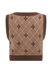 Lorna Jane Caddie Cropped Knit Vest - Argyle Intasia Print
