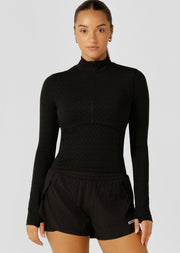 Lorna Jane High Definition Reflective 1/2 Zip Long Sleeve Top - Black Reflective Monogram Print