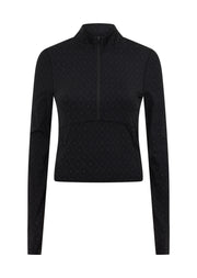 Lorna Jane High Definition Reflective 1/2 Zip Long Sleeve Top - Black Reflective Monogram Print