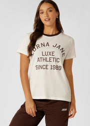 Lorna Jane Lotus Heritage Ringer T-Shirt - Porcelain