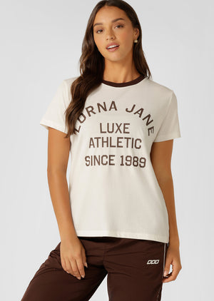 Lorna Jane Lotus Heritage Ringer T-Shirt - Porcelain