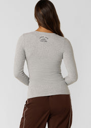 Lorna Jane Henley Rib Long Sleeve Top - Grey Marl