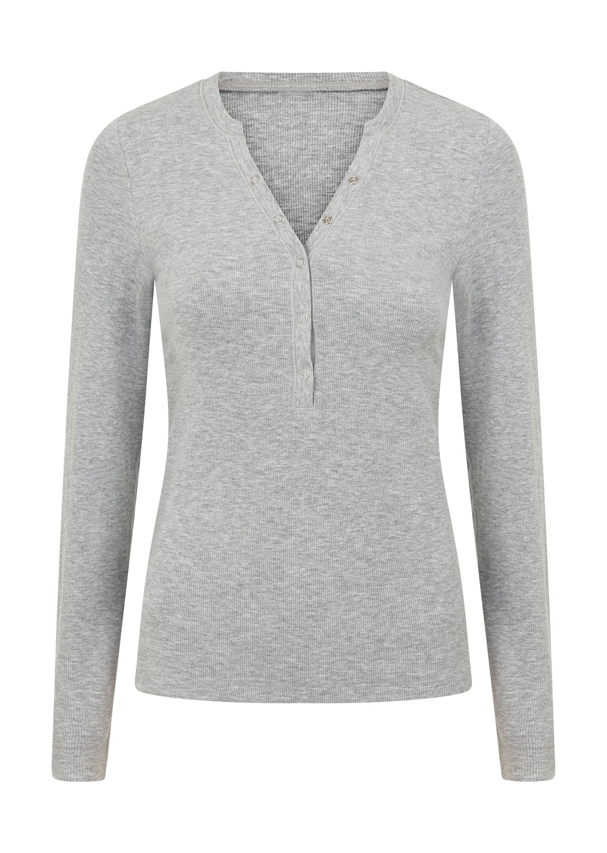 Lorna Jane Henley Rib Long Sleeve Top - Grey Marl