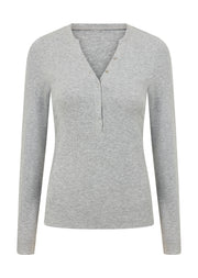 Lorna Jane Henley Rib Long Sleeve Top - Grey Marl