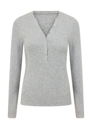 Lorna Jane Henley Rib Long Sleeve Top - Grey Marl