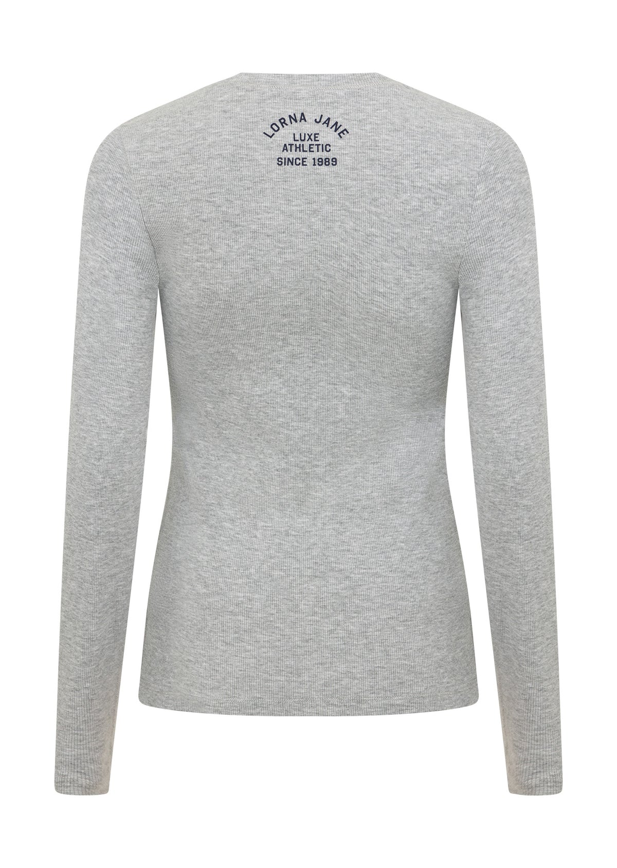 Lorna Jane Henley Rib Long Sleeve Top - Grey Marl