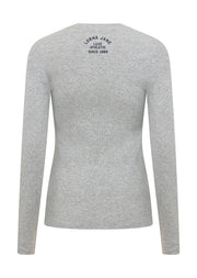 Lorna Jane Henley Rib Long Sleeve Top - Grey Marl