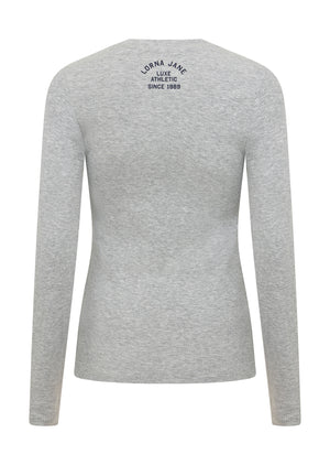Lorna Jane Henley Rib Long Sleeve Top - Grey Marl
