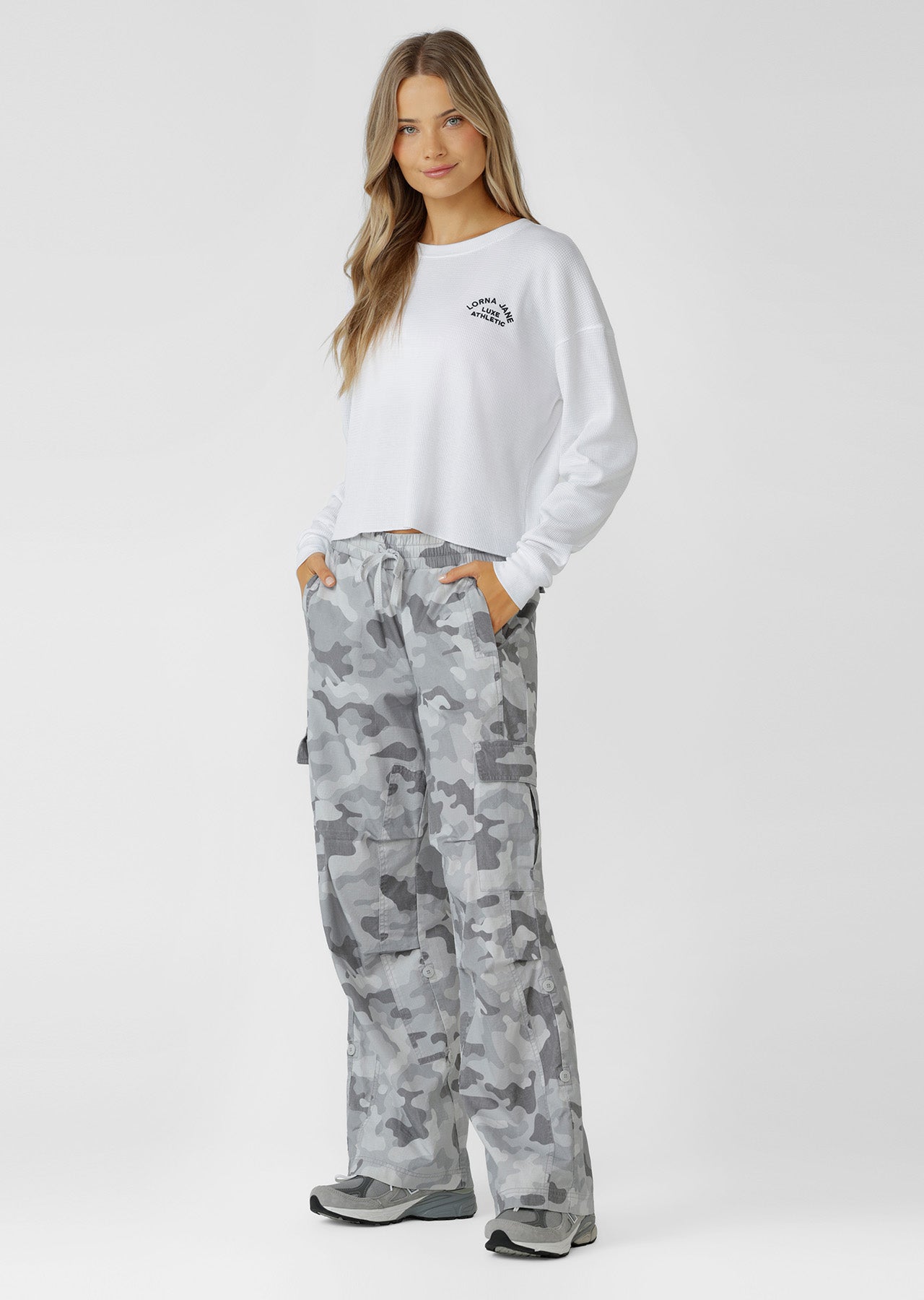 Lorna Jane Lotus Waffle Long Sleeve Top - White