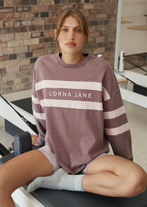 Lorna Jane Campus Oversized Washed Lightweight Sweat - Washed Stone