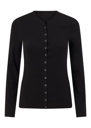 Lorna Jane Retro Snap Button Long Sleeve Rib Top - Black