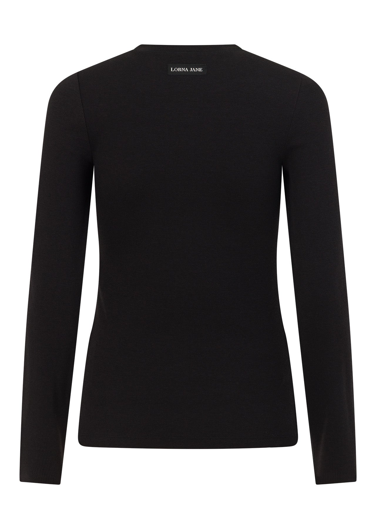 Lorna Jane Retro Snap Button Long Sleeve Rib Top - Black